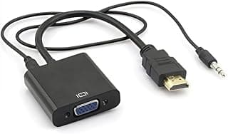 محول HDMI إلى VGA مع منفذ صوت ستيريو 3.5 مم، أسود، خفيف الوزن، للعروض التقديمية والترفيه المنزلي