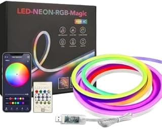 شريط إضاءة LED نيون ذكي RGB، يعمل بمنفذ USB، مقاوم للماء IP67، مع بلوتوث وجهاز تحكم عن بعد، مرن، متعدد الألوان للاستخدام الداخلي والخارجي (5 متر)