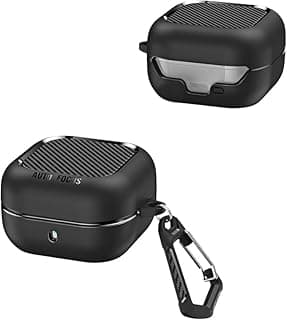 جراب Fekra متوافق مع سماعات سامسونج Galaxy Buds 4 Pro/Buds 4 (2026)، غطاء حماية من السيليكون المرن (TPU) بتصميم ألياف الكربون، مضاد للصدمات مع ميدالية - أسود