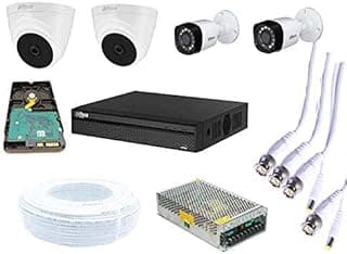 مجموعة كاميرات عالية الدقة بالكامل FHD بدقة 2MP‏ مع 8 قنوات HD مكونة من مسجل فيديو وكاميرتين بتصميم موجه وكاميرتين بتصميم قبة وقرص صلب 1TB مع لفة كابل وجميع الوصلات المطلوبة من داهوا
