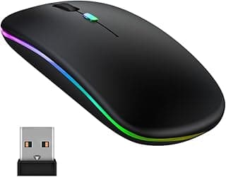 ماوس لاسلكي قابل لإعادة الشحن بإضاءة خلفية 7 ألوان مع مستقبل USB بلوتوث 5.0 للابتوب والكمبيوتر الشخصي وماك بوك والنوت والتابلت اسود