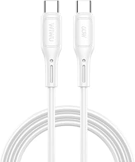 كابل WiWU Wi-C043E من USB-C إلى USB-C بقوة 60 وات، طول 1 متر، شحن سريع PD - كابل متين للابتوب، الهواتف الذكية والتابلت، نقل بيانات سريع - أبيض | ضمان 18 شهر