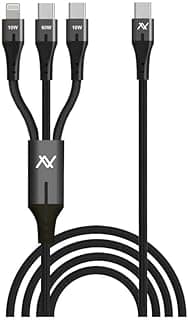 لافينتو MP363 | كابل شحن سريع 3 في 1 | USB-C إلى USB-C مزدوج و Lightning | 100 وات | 3 متر أسود