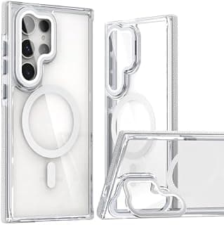 Magnetic (Case for Samsung Galaxy S26 Ultra), HD Clear Anti-Yellowing Case with Lens Cover Bracket Shockproof Non Slip Phone Case (White)