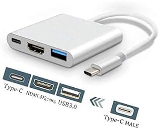 محول USB C إلى HDMI، محول USB Type-C إلى HDMI 4K+USB 3.0+USB-C منفذ شحن هاب 3 في 1، محول USB-C رقمي AV متعدد المنافذ لـ ابل MacBook Pro/iPad Pro/iPhone 15/16، تلفزيون، شاشة والمزيد