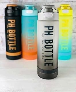 Water Bottle 1L With Handle & Time Marker Leak Proof BPA Free Sport Drinking Bottle Reusable 1000ml For Gym Travel Office School Outdoor Fitness (Grey)