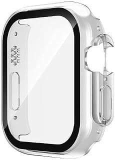 جراب مقاوم للماء ANKHGIFTSHOP لساعة ابل Series 10 مقاس 42mm مع حامي شاشة زجاج HD، غطاء حماية صلب PC كامل للجسم مقاوم للخدش (فضي)