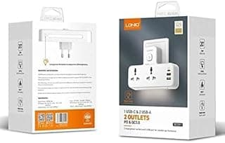 Power Strip with Fast Charger USB Type-C and 2 USB-A Ports and Lightning Cable LED