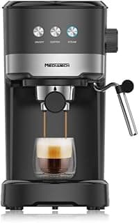 Media Tech Espresso Coffee Machine, 1100 Wat,15 Bar,1.2L, stainless steel Filter, Milk Frother, MT-CM850,Black