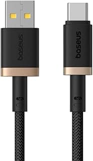 باسيوس شديد التحمل 60 واط مع كيبل مضفر 6 امبير بطول 1 متر بي دي كيو سي للشحن السريع | USB-A الى USB-C | متين وخالي من التشابك | (480 ميجابت في الثانية) لنقل البيانات لابل ايفون 16 برو ماكس وسامسونج