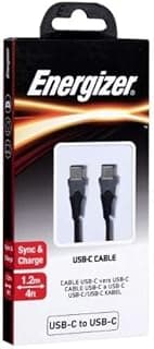 كابل Energizer C61C2CGBK4 من USB-C إلى USB-C، طول 1.2 متر، أسود وفضي