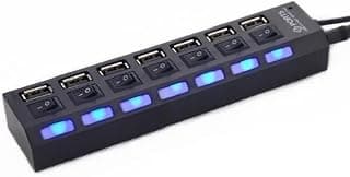 محول USB 2.0 عالي السرعة بـ 7 منافذ ومحول متعدد الواجهات ومفتاح تشغيل وإيقاف مستقل ومصباح مؤشر