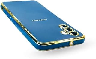جراب ظهر سيليكون لسامسونج Galaxy A04s، إطار TPU لامع 6D بإطارات ذهبية ومرن متوافق مع سامسونج Galaxy A04s (6.5 بوصة) (بترولي)