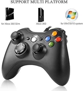 Black Wired Controller Compatible with Xbox 360 and Xbox 360 Slim, Support Windows 7/8/10