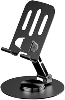 Stand Phone Adjustable 360 Degree Rotating Desk Holder, Foldable Metal Mobile Stand with Secure Grip, Portable Universal Phone Holder for Smartphone and Tablet, ZM-0116 (Black)