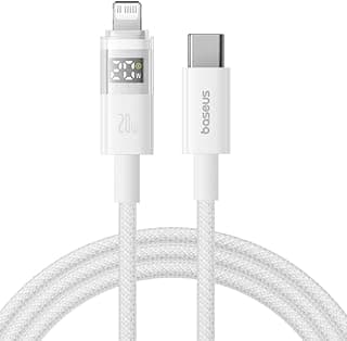 20W PD Type-C to Lightning Cable with LED Power Display (1Meter) – Nylon Braided Fast Charging & 480 Mbps Data Sync Cord for Apple iPhone 14 Pro Max /13/12/11/Xs Max/8Plus (White)