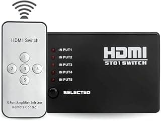 محول HDMI صغير بـ5 منافذ 4 كيه للفيديو مع جهاز تحكم عن بعد بالاشعة تحت الحمراء