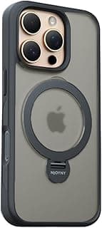 جراب مغناطيسي فاخر متوافق مع ابل iPhone 16 Pro، حماية ضد الصدمات، ظهر شفاف، تصميم نحيف، يدعم الشحن اللاسلكي (رمادي)