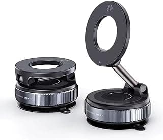 K007 Metal Car Phone Holder with Suction Cup Technology, 360° Magnetic Mount, Stable and Vibration Resistant, Compact and Stylish Aluminum Design for Dashboards and Smooth Surfaces - Black