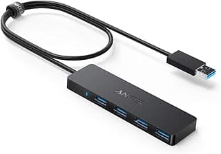 [نسخة مطورة] موزع رفيع للغاية بـ4 منفذ USB 3 مع كابل تمديد 5 سم لماك بوك وماك برو/ ميني واي ماك وسيرفس برو ونوت والكمبيوتر واكس بي اس، مزود بمنفذ ذاكرة فلاش وهارد HDD للموبايل وغيرها، أسود، من انكر