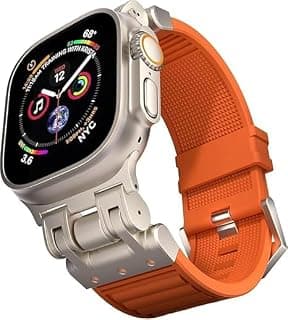 استيك سيليكون لساعة ابل (مقاسات 49mm, 46mm, 45mm, 44mm, 42mm)، رياضي مع وصلة معدنية متينة
