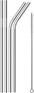 Reusable Metal Drinking Straws 304 Stainless Steel Sturdy Bent Straight Drinks Straw with Cleaning Brush, 4 pcs