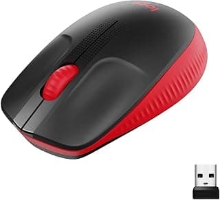 Wireless Mouse M190, Full Size Ambidextrous Curve Design, 18-Month Battery with Power Saving Mode, USB Receiver, Precise Cursor Control + Scrolling, Wide Scroll Wheel, Scooped Buttons - Red