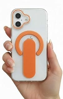Clear Shockproof Case Compatible with for iPhone 17 with 360° Rotating Kickstand Grip – Transparent Slim Protective Back Cover with Foldable Stand Function, Orange Accent Design