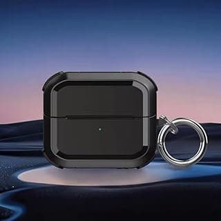جراب حماية Fekra Armor لسماعات سامسونج Galaxy Buds 3 Pro/Buds 3، حماية كاملة ضد الصدمات مع ميدالية (أسود)