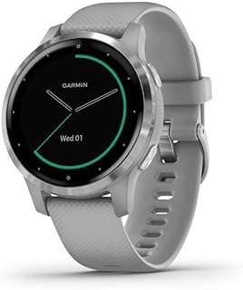 vivoactive 4S, Smaller-Sized GPS Smartwatch, Features Music, Body Energy Monitoring, Animated Workouts, Pulse Ox Sensors and More, Silver with Gray Band