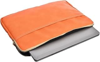 Embossed Orange Leather Protective 15-15.6 inch Premium Laptop Sleeve Case with Zipper and Front Pocket for Accessories | Slim Design Laptop Bag compatible with MacBooks and Laptops