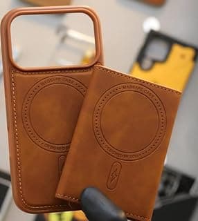 DDU غطاء جلدي قابل للطي مع محفظة وحامل بطاقات متوافق مع MagSafe لهاتف ايفون 13/14 ,brown