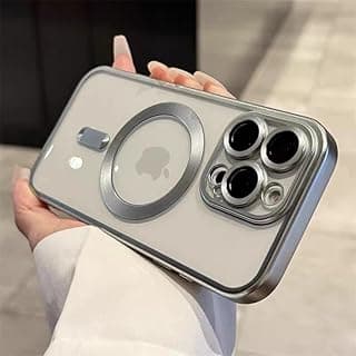 جراب سيليكون TPU ناعم لهاتف ايفون 15 برو يدعم الشحن اللاسلكي Magsafe مع حماية لعدسة الكاميرا، جراب مضاد للصدمات والخدش - تيتانيوم