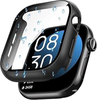 جراب بتصميم جديد لجهاز ابل واتش Series 11/10 مقاس 46mm (إطار مع 2 واقي شاشة زجاجي) مقاوم للماء IP67 (أسود)