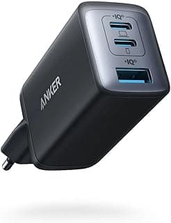 شاحن USB نوع C، شاحن 735 (نانو II 65 وات)، شاحن حائط مدمج وسريع بثلاثة منافذ بتقنية بي بي اس لأجهزة ماك بوك وجالاكسي ةديل اكس بي اس 13 ونوت 20/10+ وآيفون 13/برو وبيكسل والمزيد من انكر، لون أسود