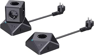 Cube Power Strip with 6 EU Outlets, 2 USB and 2 USB-C Ports, 65W PD Fast Charging, Magnetic Base, 2M Cable