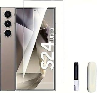 اسكرينة حماية زجاجية كاملة لهاتف سامسونج Galaxy S24 Ultra، زجاج مقسى UV بغراء كامل، تدعم بصمة الإصبع