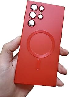 جراب سيليكون مغناطيسي مع حماية كاملة للكاميرا، جراب مقاوم للصدمات لهاتف سامسونج Galaxy S22 Ultra (أحمر)