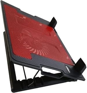 Laptop Stand with Cooling Fan, Adjustable, Plastic, with Metal Ventilation Mesh and Ergonomic Design (Red)