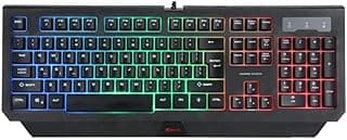 كيبورد ألعاب KB-507 بغشاء مع مفاتيح وسائط متعددة وإضاءة خلفية بألوان قوس قزح من اكسترايك مي، لون أسود