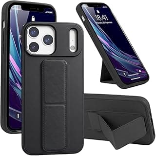 Back Cover Stand Case IPHONE 17 PRO MAX Magnetic Car Holder Soft Silicone Horizontal & Vertical Kickstand Cover Wrist Strap Full protection Anti Fingerprint Case (Black)