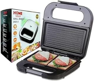 Home Gold 800W Sandwich Maker, High Power Electric Grill with Double Sided Heating and Easy Clean Non-Stick Coating - Portable and Safe Cooking Companion, 2023-3