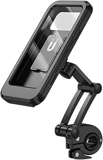 Waterproof Bike Phone Mount IPX67, Motorcycle Handlebar Phone Holder with 360° Rotation, Touch Screen Case, Shockproof Adjustable Clamp for Bikes, Scooters and Motorcycles up to 6.9 Inch (One pack)