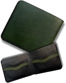 Handcrafted Leather Bifold Wallet, Black with Olive Green Stripe, Minimalist Design, Card Holder (Olive Green)
