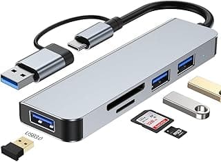 موزع USB C عدد 5 في 1 من الألومنيوم مع منفذ SD، قارئ كروت microSD، منفذ USB 3.0، ومنفذين USB 2.0، متوافق مع ماك بوك واللابتوب والكمبيوتر وiMac وiPad