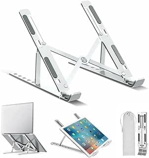 Portable Rack - Ergonomic Aluminum Laptop Stand with 7 Adjustable Heights for Comfortable Use, Foldable Lightweight Structure Compatible with All Notebook Brands for Office and Home Desk Setup