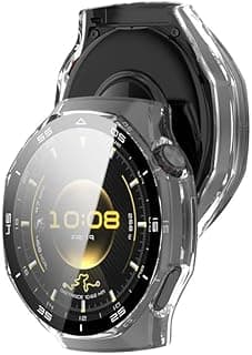 جراب متوافق مع هواوي Watch GT 6 Pro 46mm، غطاء حماية كامل مع واقي شاشة مدمج، بلاستيك PC صلب مقاوم للصدمات وزجاج مقسى، إطار رياضي مرقم (شفاف)