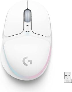 ماوس العاب لاسلكي G705 من لوجيتك جي، قابل للتخصيص بتقنية لايت سينك واضاءة فضاء لوني RGB، لاسلكي بسرعة الضوء مع بلوتوث، خفيف الوزن، للكمبيوتر/ ماك/ اللاب توب - بلون ابيض ميست