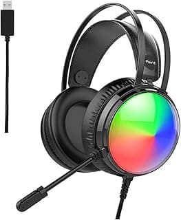 سماعات رأس PT-010 للألعاب احترافية مع صوت محيطي 7.1V، إضاءة RGB، ميكروفون قابل للدوران 360 درجة، USB للكمبيوتر، أسود