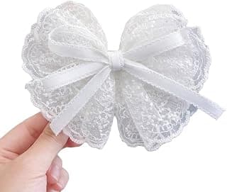 Women’s Metal Hair Claw Clip with Lace Bow Size 10 × 15 cm - Strong Grip Hair Accessory, Non-Slip Design (White)